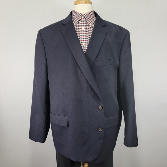 Stafford Men's Sport Coat Blazer Two Button Navy‎ Wool Blend Travel Portly 54R